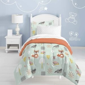 dream FACTORY Casual Woodland Friends Comforter Set, Twin, Green Kit