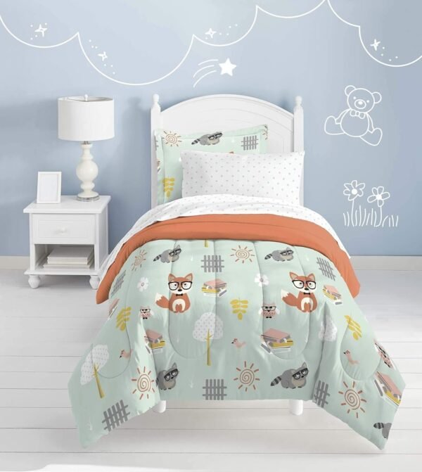 dream FACTORY Casual Woodland Friends Comforter Set, Twin, Green Kit