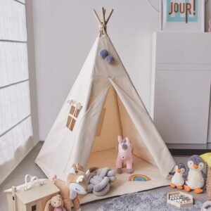 Avrsol Teepee Tent for Kids, Natural Cotton Canvas Foldable Children Teepee Play