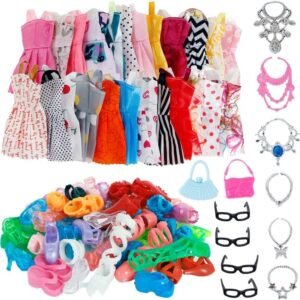 32 Item/Set Doll Accessories=10 Mix Fashion Cute Dress+ 4 Glasses+ 6 Necklaces+2