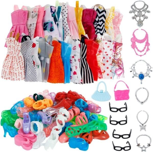 32 Item/Set Doll Accessories=10 Mix Fashion Cute Dress+ 4 Glasses+ 6 Necklaces+2
