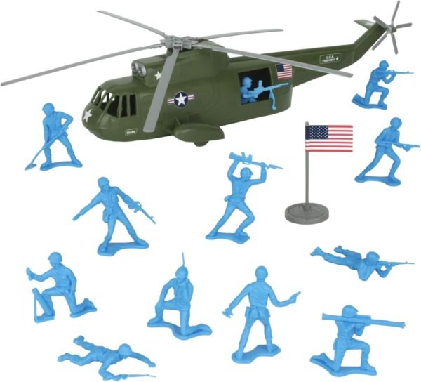 TimMee Plastic Army Men Helicopter Playset - Olive Green 26pc Made in