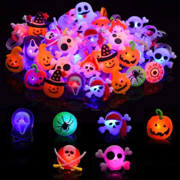 Gejoy 75 Pieces Halloween LED Rings Plastic Party Light Rings Glow Rings