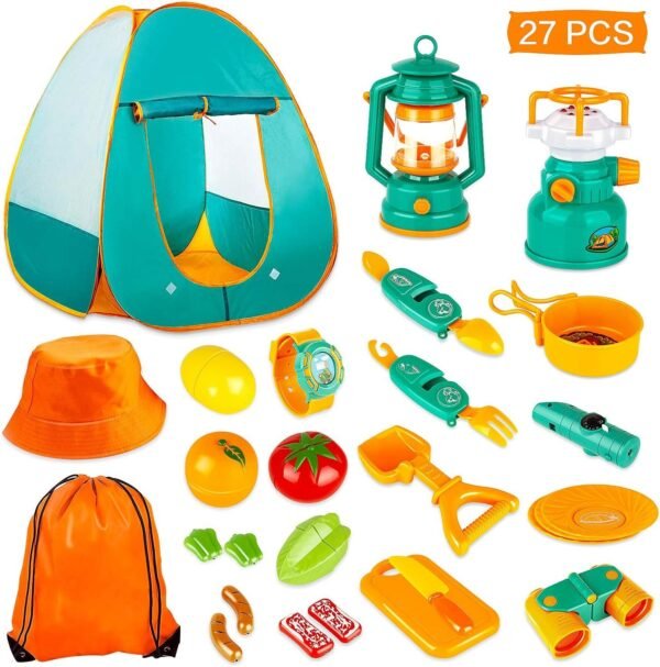 KAQINU 27 PCS Kids Camping Set, Pop Up Play Tent with Kids