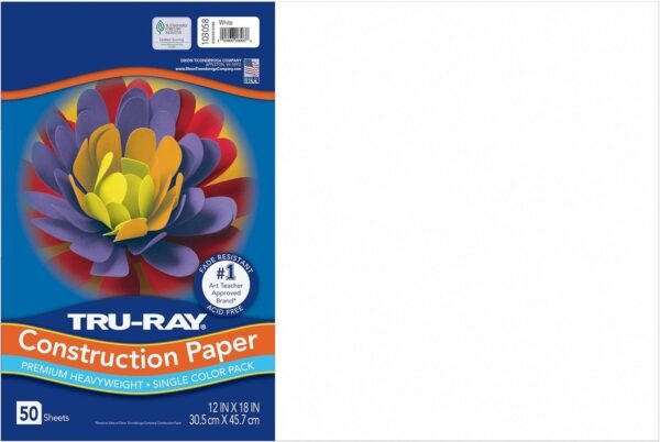 Tru-Ray Heavyweight Construction Paper, White, 12 x 18, 50 Sheets