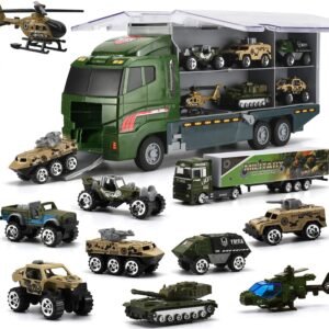 10 Pieces Military Truck Set, Mini Die-cast Battle Car in Carrier Truck,