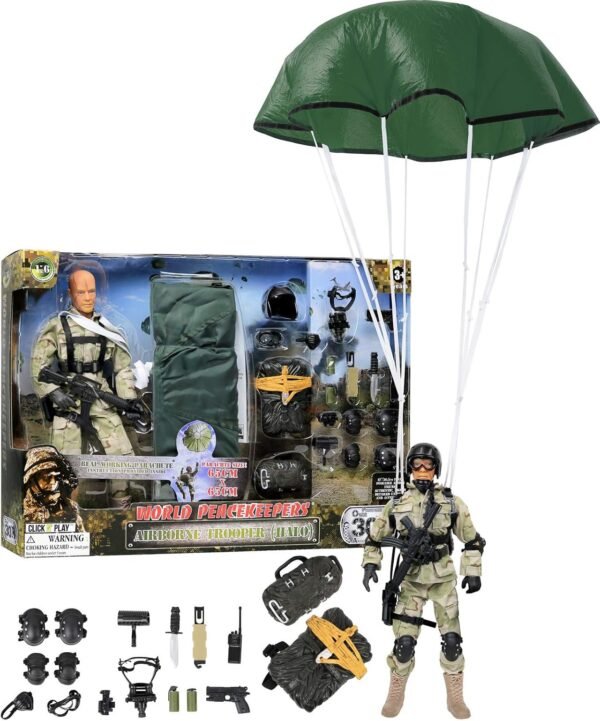 Click N Play Military Airborne Paratrooper 12 Action Figure Play Set Accessories
