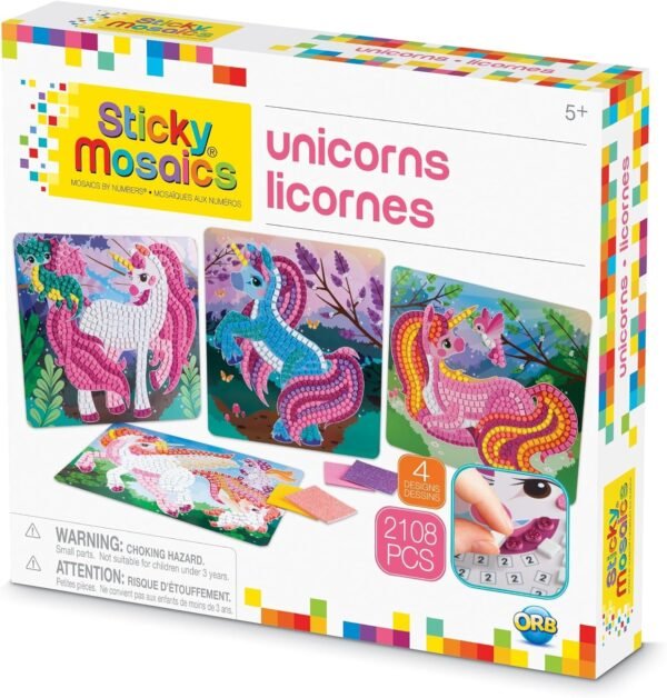 Orb The Factory Sticky Mosaics Unicorns Arts & Crafts, Pink/Teal/Blue/Purple, 12 x
