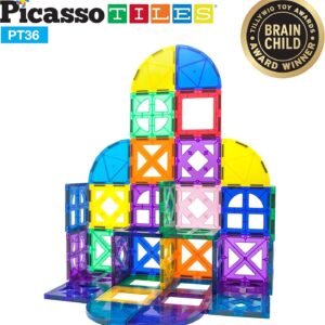 PicassoTiles 36 Piece Magnetic Building Block Quarter Round and Window Set Magnet