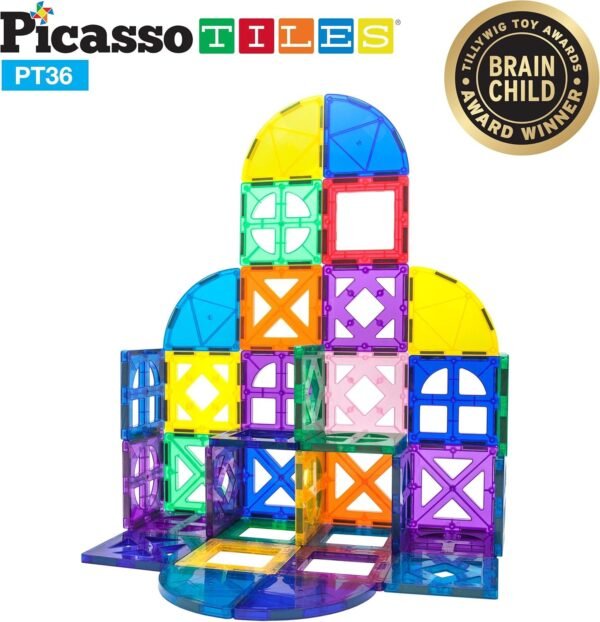 PicassoTiles 36 Piece Magnetic Building Block Quarter Round and Window Set Magnet