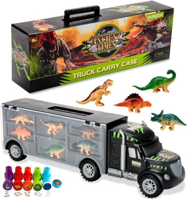 Oumoda Dinosaur Truck, Transport Car Carrier Truck Toy with 6 Dinosaurs Toys