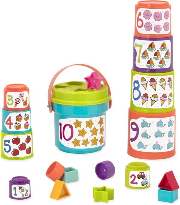 Battat - Sort & Stack - Educational Stacking Cups with Numbers &
