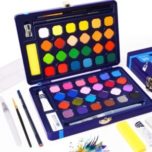 Watercolors Paints Set, 48 Solid AssortedWatercolors Paints Half Pans with Watercolor Brush