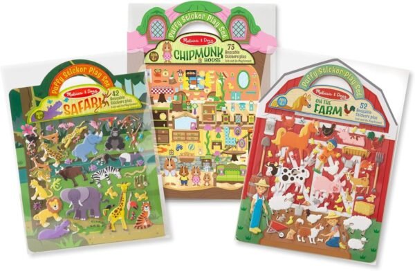 Melissa & Doug Puffy Sticker Activity Books Set - Farm, Safari, and