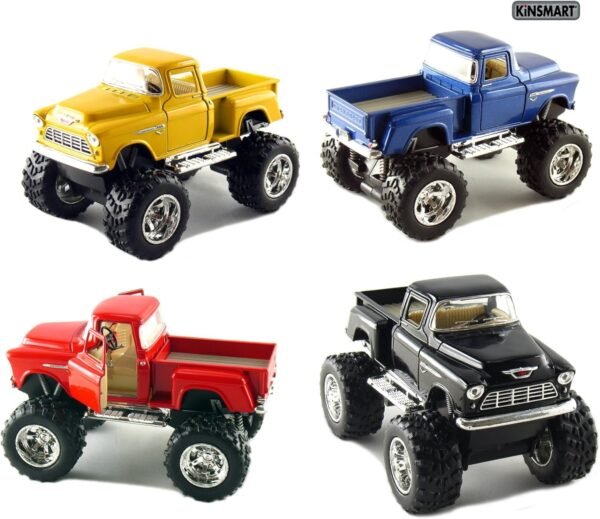 Set of 4 Trucks 5 Chevy Stepside 4x4 Pick Up Monster Wheel