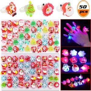 BeautyMood 50PCS Christmas LED Finger Lights, Glow Rings LED Party Favors For