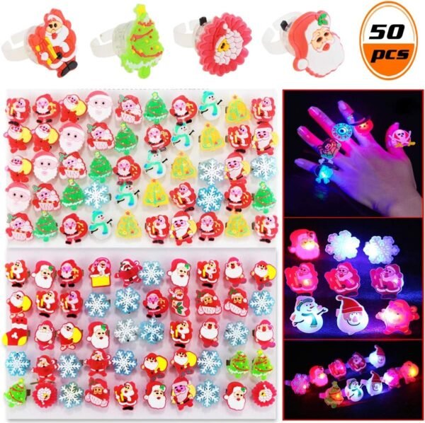 BeautyMood 50PCS Christmas LED Finger Lights, Glow Rings LED Party Favors For