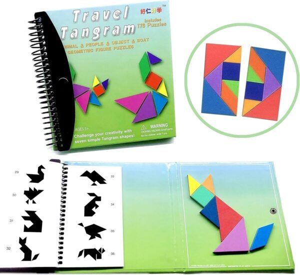Tangram Game Travel Games 176 Magnetic Puzzle and Questions Build Animals People