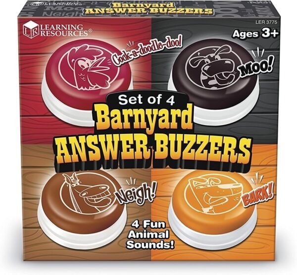 Learning Resources Barnyard Buzzers, Set of 4, Assorted Sounds and Colors, Ages