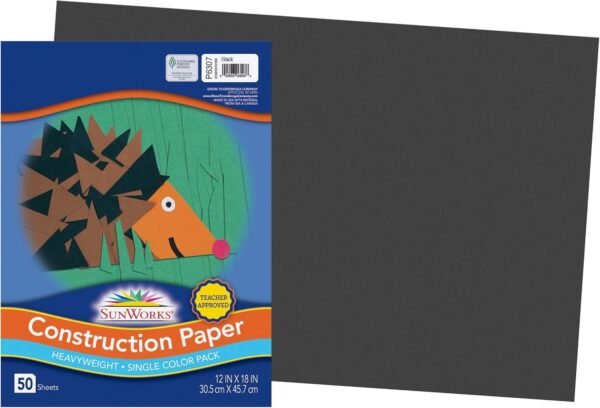SunWorks Construction Paper, Black, 12 x 18, 50 Sheets Kit