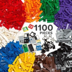 Play Platoon 1100 Piece Building Bricks Kit with Wheels, Tires, Axles, Windows