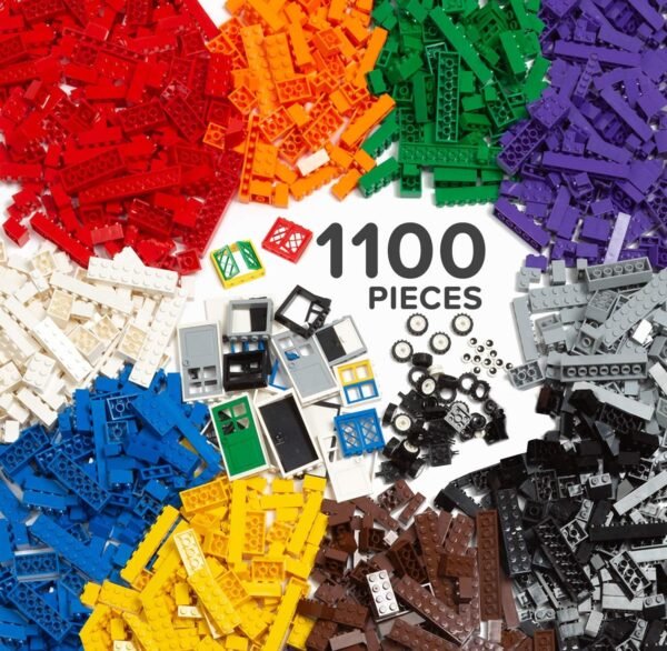 Play Platoon 1100 Piece Building Bricks Kit with Wheels, Tires, Axles, Windows