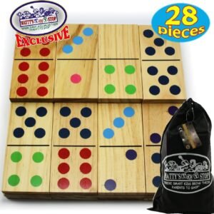 Mattys Toy Stop Deluxe Giant Wooden Dominoes Double Six 5 Color Dot,