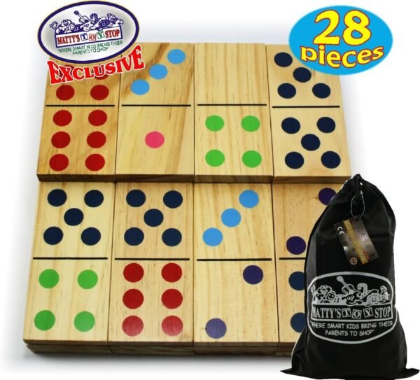 Mattys Toy Stop Deluxe Giant Wooden Dominoes Double Six 5 Color Dot,