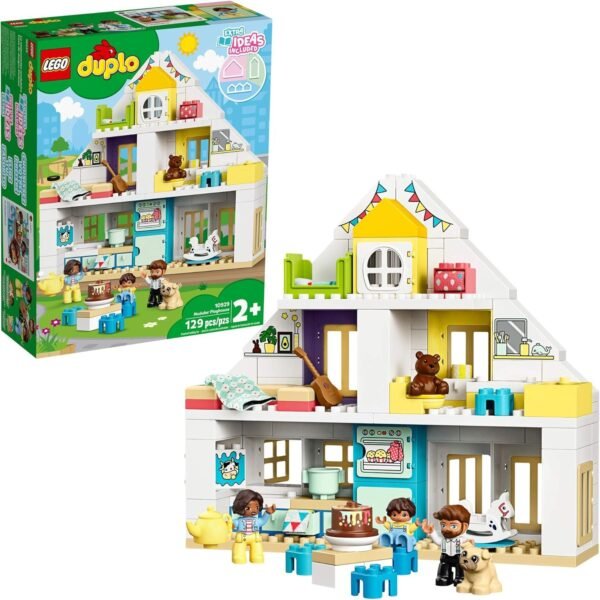 LEGO DUPLO Town Modular Playhouse 10929 Dollhouse with Furniture and a Family,