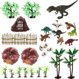 30 Piece Dinosaurs Toys Set - Plastic Dinosaurs Figures, Realistic Dinosaurs Trees