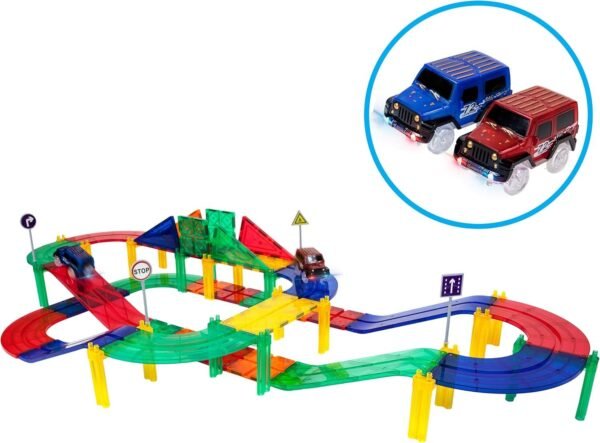 PicassoTiles 50 Piece Race Car Track Building Block Educational Toy Set Magnetic