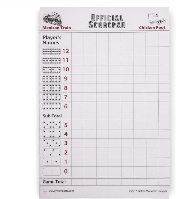 Yellow Mountain Imports Mexican Train and Chicken Foot Dominoes Scorepad - 60