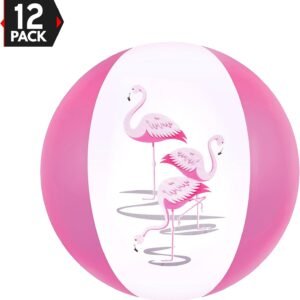 12 Pink Flamingo Party Pack Inflatable Beach Balls - Beach Pool Pink