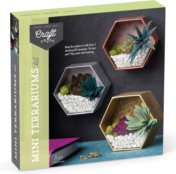 Craft Crush Mini Terrariums Craft Kit Make 3 Geometric Terrariums with Colorful
