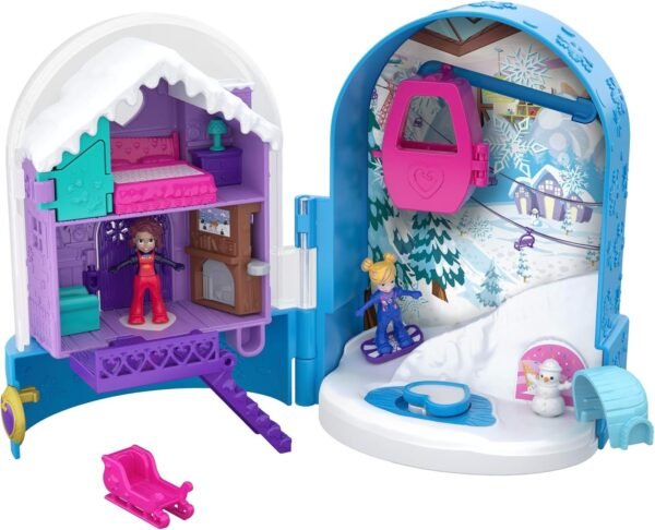 Polly Pocket Pocket World Snow Secret Compact with Surprise Reveals, Micro Dolls