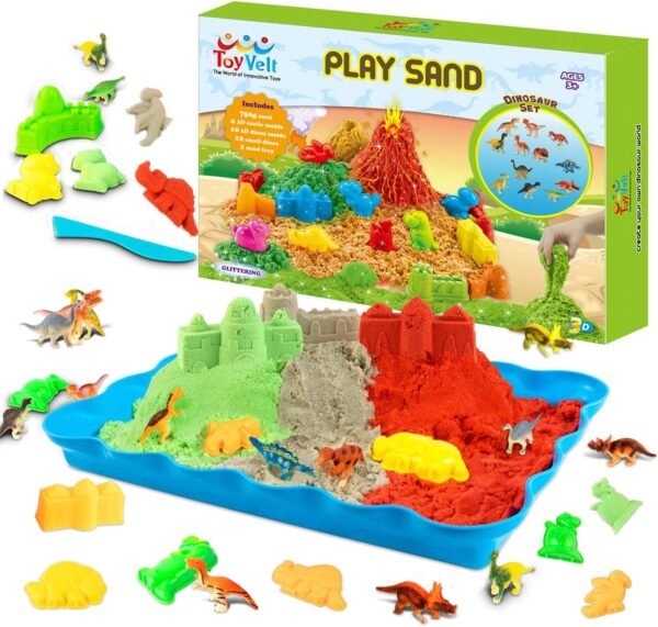 ToyVelt Play Sand Kit Dinosaur Toys, and Dinosaur Figures Set - Incl
