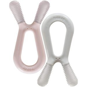 ZoLi Bunny Dual nub teether 2 Pack Baby Teething Relief - Blush/Grey,