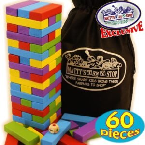 Mattys Mix-Up 60pc Large Colorful Wooden Tumble Tower Deluxe Stacking Game with