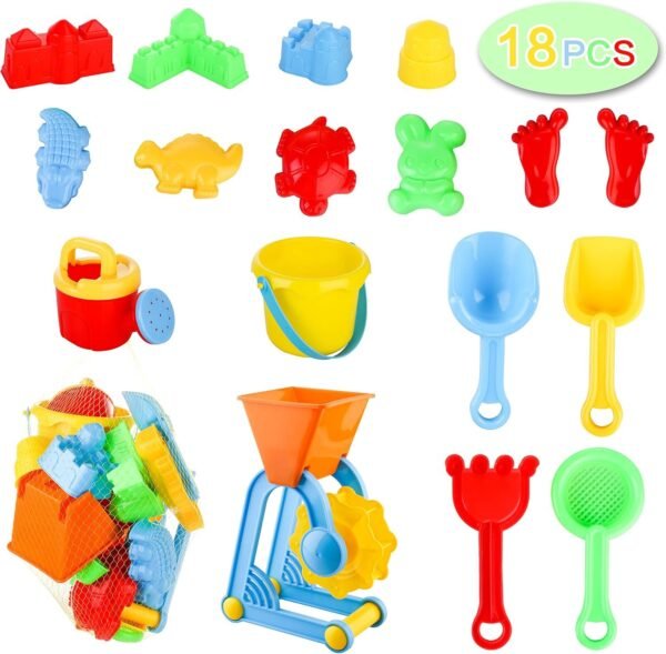 AWEFRANK 18 PCS Beach Sand Toys Set for Kids, Animals & Castle
