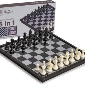 Yellow Mountain Imports 3-in-1 Travel Magnetic Chess, Checkers, and Backgammon Set -