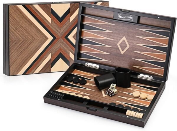 Woodronic 15 Wooden Backgammon Set, Folding Classic Board Game, Best Strategy Game