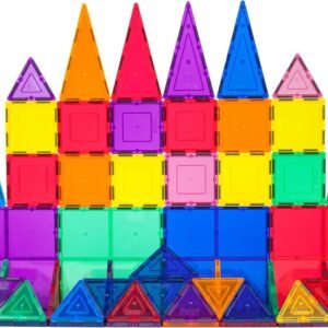 PicassoTiles 60 Piece Set 60pcs Magnet Building Tiles Clear Magnetic 3D Building