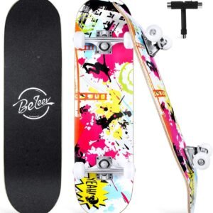 BELEEV Skateboards for Beginners, 31x8 Complete Skateboard for Kids Teens & Adults,