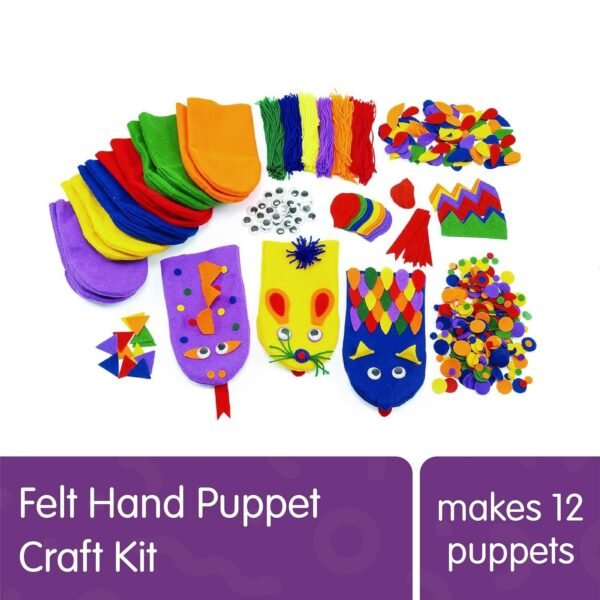 Colorations Felt Imaginary Hand Puppet Craft Kit for Kids, Makes 12 Puppets,