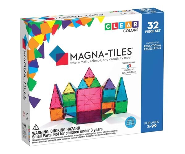 Magna-Tiles 32-Piece Clear Colors Set, The Original, Award-Winning Magnetic Building Tiles for
