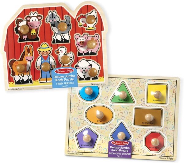 Melissa & Doug Jumbo Knob Puzzles - Shapes and Farm Animals