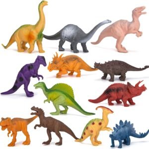 Kids Dinosaur Figures Toys, 7 Inch Jumbo Plastic Dinosaur Playset, STEM Educational