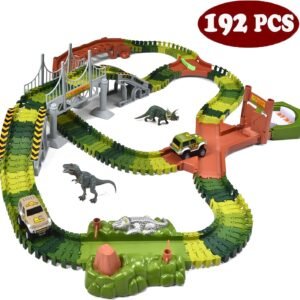 JOYIN Dinosaur Toys 192 Pieces Race Tracks Flexible Train Track Race Car