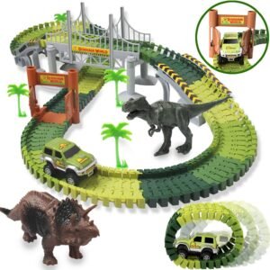 HOMOFY Dinosaur Toys 142pcs Slot Car Race Flexible Tracks 2 Dinosaurs,Create A