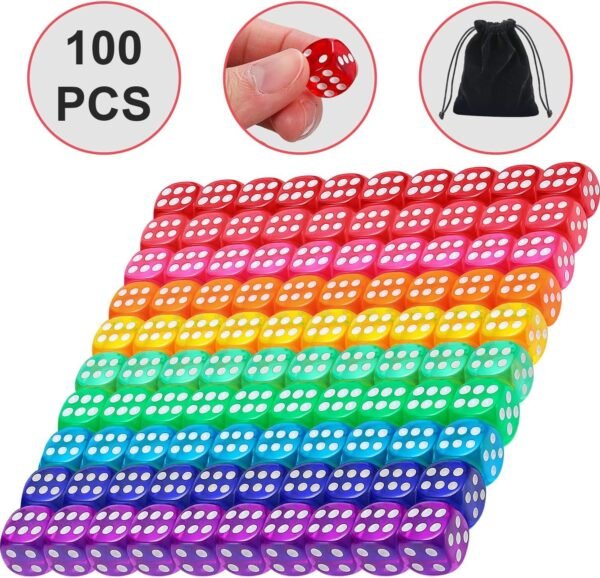 Blulu 6-Sided Games Dice Set, Colored Dice with Black Velvet Pouches for